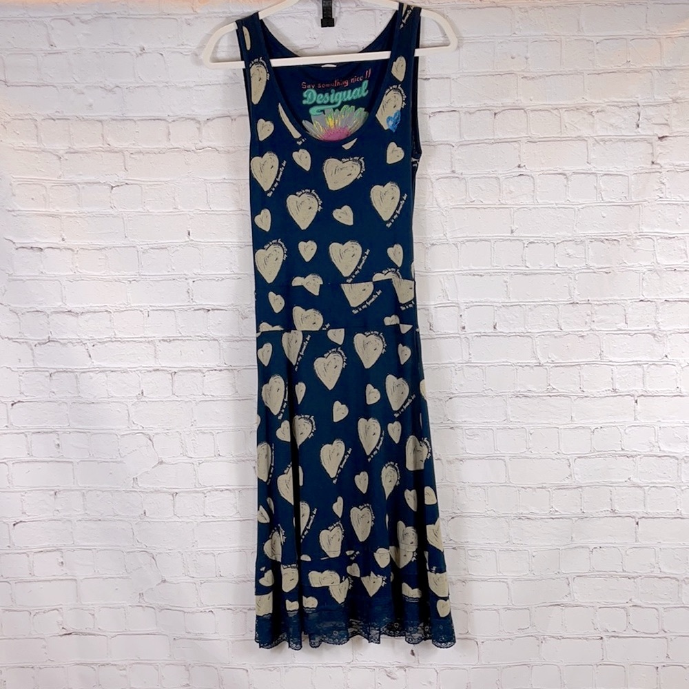 Desiguel Blue with Heart Print Maxi Dress Sz Small